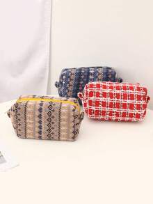 1 Stück Weihnachts-Themen Make-up Tasche, kreatives Weihnachts-Design in Rot, Blau, Grün und anderen Farben, geeignet für die tägliche Kosmetikaufbewahrung von Mädchen, Reiseaccessoires - modische tragbare Aufbewahrungsutensilien