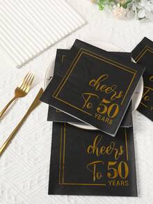 16 件男女 50 岁生日餐巾、50 岁生日派对一次性餐具、50 岁生日装饰生日餐具、50 岁生日礼物、生日房间装饰、周年派对用品、50 岁生日快乐 - 黑金50歲 - 查看 2