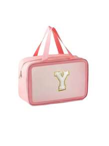 Transparent PVC Toiletry Bag Letters Makeup Bag Waterproof Travel Toiletry Bag Letter Zipper Waterproof Makeup Storage Bag Cosmetic Organizer Bag Organizing & Storage Portable Cosmetic Travel Bag Latter Print Travel Essentials For Holiday Vacation Bag For School Cruise Essentials Toiletry Bag For Women Wash Bag For Travel For Bathroom Large Capacity For Men For Women