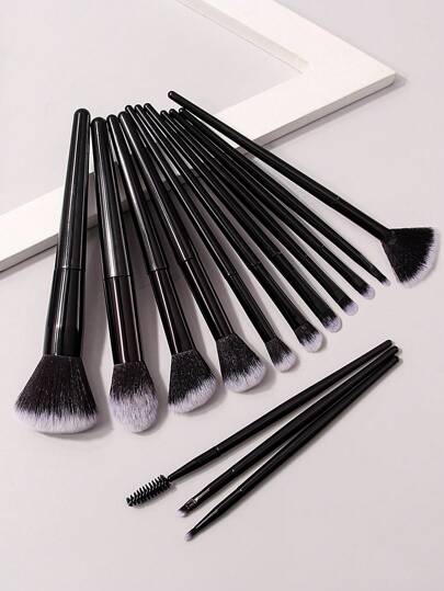 14pcs Soft Black Makeup Brush Set, High-End Makeup Brush Kit, Makeup Brush Set For Beginners, Students, Makeup Practice, Convenient Portable Travel Size