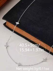 1 件女士多层流苏铜镶嵌锆石四叶项链，日常佩戴珠宝礼物（无礼盒） - 銀色 - 查看 6