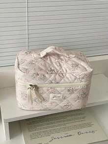 1 件/套可爱花卉印花大容量化妆包多功能化妆品收纳钱包袋便携式化妆品刷收纳包带拉链封口适用于口红、刷子、护肤品、手机、硬币、小物品 - 彩色 - 查看 6