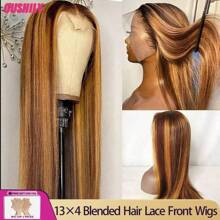 200% 密度直发 34 英寸蕾丝前假发，带婴儿头发 - 预漂白直发 13*6 蕾丝前假发，无胶混合发假发 - 渐变蜂蜜金色高光 P4/27 颜色蕾丝前假发，自然发际线 - 适合所有种族的优雅风格，耳到耳高清透明蕾丝前假发，巴西雷米真人混合发假发，适合初学者