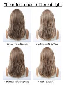 18 Inch Brown Layered Wig For Women Long Straight Wigs With Curtain Bangs, Synthetic High Density Heat Resistant Hair Wig For Daily Party,Natural Sexy Simple Casual Sports Preppy Cosplay Heat Resistant Fake Hair Or Holiday Party Everyday Wear,Halloween Christmas Gifts, Gifts For Girlfriends,Gifts For Girlfriends - 棕色 - 查看 10