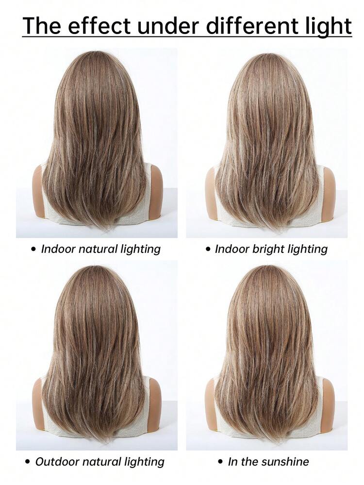 18 Inch Brown Layered Wig For Women Long Straight Wigs With Curtain Bangs, Synthetic High Density Heat Resistant Hair Wig For Daily Party,Natural Sexy Simple Casual Sports Preppy Cosplay Heat Resistant Fake Hair Or Holiday Party Everyday Wear,Halloween Christmas Gifts, Gifts For Girlfriends,Gifts For Girlfriends - 棕色 - 查看 10