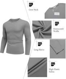 Men's Long Sleeve Shirts Honeycomb Waffle Pullover Sweater Crewneck Thermal Tops Lightweight Undershirts - Light Grey - View 2