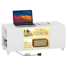 Coffee Table High Gloss With RGB LED Lights, Adjustable Storage Shelf, 97.5 X 48 X 45 Cm - White - View 9