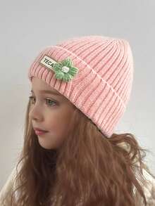 1 Girl's Knitted Hat Cute Flower Baby Bean Hat Winter Thick Warm Knitted Hoodie For Preschool Children And Girls Wool Crochet Headscarf Halloween Accessories