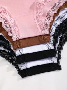 6条装舒适可爱蕾丝拼接棉质女士内裤 - 彩色 - 查看 8