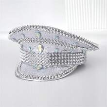Glitter Captain Hats Luxury Diamond Sequin Captain Caps Bachelorette Hen Party Favors - 飯白色 - 查看 5