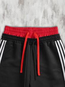 男士抽绳腰侧条纹阔腿宽松休闲时尚运动裤 - 黑色 - 查看 6