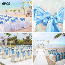 6/16pcs Blue Satin Bowknot Chair Sash, Universal Chair Ribbon DIY Backstrap, Suitable For Wedding, Party, Reception, Event, Banquet, Hotel, Home Chair Decor (7x108 Inches) - Multicolor - View 11