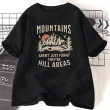 Mountains Aren't Just Funny T-Shirt Women Hiking And Camping T Shirt Set Sun Print Short Sleeve Tee Shirt Women Clothes - 黑色 - 查看 1