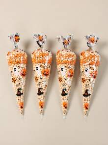 50pcs Halloween Candy Bags, Halloween Bags For Popcorn Goodie Cookie, Halloween Party Decor, Halloween Party Snacks Candy Decoration Bags, Trick Or Treat, Halloween Party Favors, Haunted House Decoration, Halloween Decoration, Halloween Decor, Halloween Party Supplies, Gift Packaging Bag