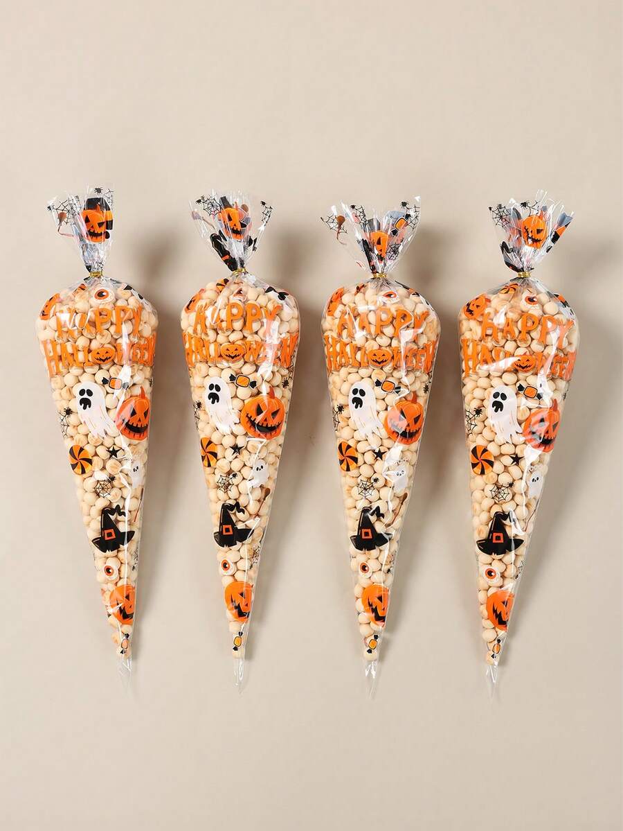 50pcs Halloween Candy Bags, Halloween Bags For Popcorn Goodie Cookie, Halloween Party Decor, Halloween Party Snacks Candy Decoration Bags, Trick Or Treat, Halloween Party Favors, Haunted House Decoration, Halloween Decoration, Halloween Decor, Halloween Party Supplies, Gift Packaging Bag