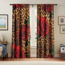 2 pezzi Tende con stampa leopardata, tende decorative artistiche e alla moda per finestre, tende filtranti e per privacy, facili da installare, lavabili, adatte per camera da letto, ufficio, cucina, soggiorno e studio, 100% tende in poliestere - Multicolore - Visualizzare 7