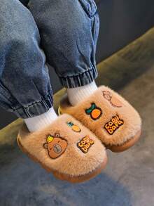 1 Pair Capi Pala Children's Slippers, Plush Indoor Home Slippers For Boys And Girls, Autumn/Winter