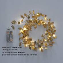 Golden Leaf Garland Fairy Lights – 6.56ft Christmas Rope Lighting With 20 LED, Battery Operated Indoor String Lights For Bedroom, Wedding, Home Decor – Plastic, Switch Control, No Plug/Battery