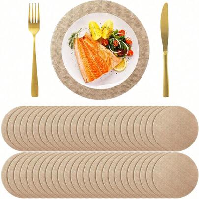 5/10/20件套波西米亚风圆形亚麻麻布餐垫，圆形亚麻麻布桌垫，耐热餐垫，适用于厨房和餐厅，可用作婚礼桌布、婚礼装饰，防水防污，易于清洁，厨房和餐桌装饰，适合圣诞晚宴、节日派对、生日、乡村户外用餐，四季皆宜。