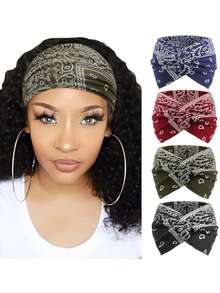 4 confezioni di fasce per capelli vintage con motivo paisley, fasce per capelli da donna colorati, bandane, fasce sportive, fasce per lo yoga, accessori per capelli stile bohémien, fasce per capelli autunno inverno per outfit da vacanza per donna - Multicolore - Visualizzare 2