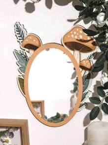 1pc Oval Wall Mirror With Mushroom Theme Decor. The Mirror Frame Is Adorned With Charming Mushroom And Leaf Patterns. Ideal For Bedroom, Living Room, Hallway Or Any Space That Needs A Decorative Mirror, Perfect For Home Decor, Room Decor, And Bedroom Decor. - Multicolor - View 8