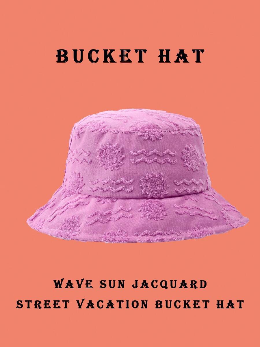 1pc Polyester Casual Street Style Sun Wave Pattern Bucket Hat, Suitable For Spring, Summer, Autumn And Winter Winter Outfits - Purple - View 1