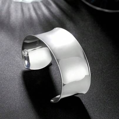 925 Sterling Silver Plated Charm Smooth Wide Big Bangle Bracelets For Women Luxury Fashion Party Wedding Cuff Jewelry Christmas Birthday Gift