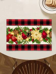 1 pieza Camino de mesa con estampado de serie navideña, 4 piezas Individuales con estampado navideño, adecuado para fiestas, cumpleaños, cenas, decoración de cocina y comedor, decoración del hogar y sala de estar para todas las temporadas - Multicolor - Ver 6