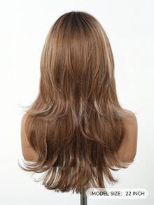 棕色高光渐变浪漫 22 英寸长波浪发带刘海合成假发，适合女性日常使用派对度假节日自然浪漫性感优雅简约休闲万圣节圣诞节角色扮演耐热假发角色扮演派对假发，适合时尚女性日常学校穿着
