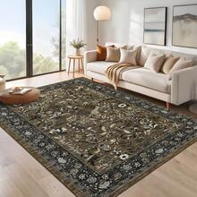 Botanical Printed Area Rug Vintage Floral Rug Washable Area Rug Stain Resistant Non-Slip Foldable Interior Decorative Rug For Bedroom Farmhouse Apartment Dining Room Laundry Room - 棕色 - 查看 3