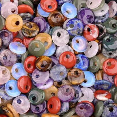 1pc 20mm Natural Stone Big Hole Beads Flat Round Pink Quartz Agate Jades Bead For Jewelry Making DIY Bracelet Necklace Earrring Accessories