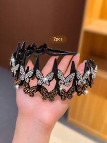 2pcs Silver-White Butterfly Headbands, Sweet Style Hair Accessories Headpiece Hair Clips, Suitable For Daily Use - Multicolor - View 6