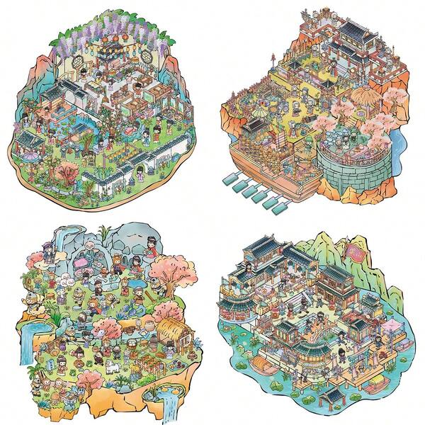 مجموعة سلسلة الروايات الكلاسيكية الأربع العظيمة الجديدة، ملصقات ثلاثية الأبعاد للتخفيف من الضغط، إنشاء المناظر الطبيعية، كتيبات، ملصقات حالمة