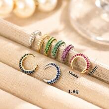 1pc Elegant Minimalist C-Shape Clip-On Earrings For Women, Fashionable Luxury Colorful Cubic Zirconia 18K Gold Plated Non-Pierced Jewelry Earrings