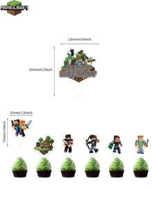 Minecraft 19 件  官方授权生日装饰气球套装，包括气球和旗帜横幅卡通主题场景设置生日派对用品节日装饰精美拍照背景装扮饰品