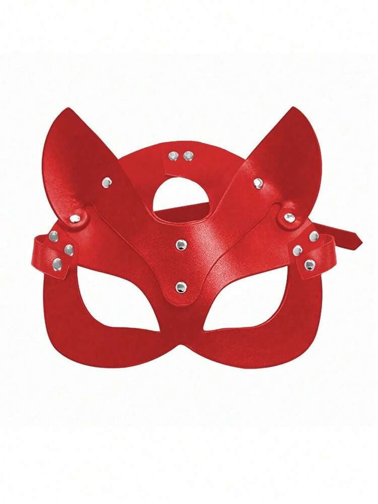 Set de 2 piezas/1 pieza de Mascarilla con Diseño de Cara de Gato para Mujer, Sexy y Juguetona, Ajustable, Adecuada para Uso Diario, Halloween, Fiestas de Navidad y Otras Ocasiones - Rojo - Añade 6