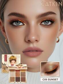 CATKIN 9-Color Eyeshadow Palette - Sunset, Matte And Shimmer Eyeshadows With High Color Payoff - C09 Sunset - View 3