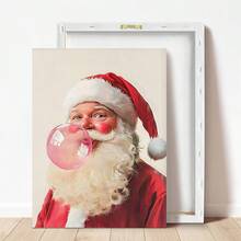 1pc, Canvas Wall Art, Christmas Framed Wall Decor, Fashionable Pink Santa Claus Blowing Giant Pink Bubblegum, Playful Girlish Home Accent, Festive Seasonal Decoration, Adds Joy To The Holidays, Christmas Decor, Christmas Poster, Winter Decor, Christmas Bathroom Accent, Christmas Home Decor, Room Accent, Dormitory Decor, Bedroom Accent, Living Room Decor, Office Decor, Dining Room Accent