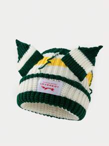 1 件女士时尚汽车刺绣护耳针织帽，适合秋冬季日常佩戴和旅行、上学