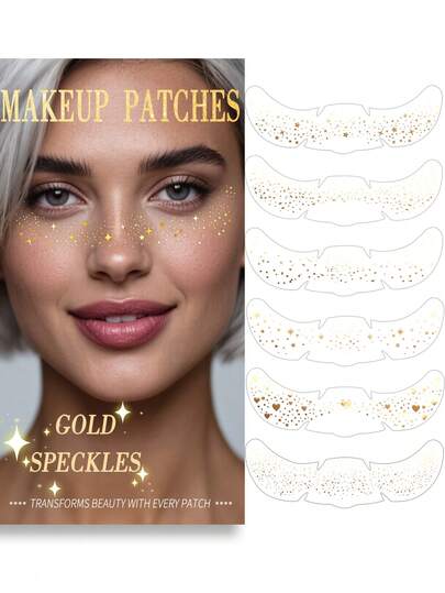6pcs Glitter Face Tattoos Golden Freckles Sparkle Freckles For Women, Face And Body Cosmetic Sparkles Waterproof Long Lasting Glow Up Makeup Accessories,Christmas Halloween Festivals Music Party Temporary Tattoo For Women