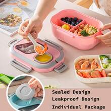 NEUZOJIT 1 Adult Bento Box, Salad Container, Large 40.5 Oz. Salad Bowl, Bento-Style Tray For Toppings, 3 Oz. Sauce Container For Dressing, With Reusable Fork And Knife,Back To School - Hồng - Xem 6