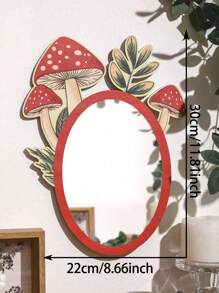 1pc Oval Wall Mirror With Mushroom Theme Decor. The Mirror Frame Is Adorned With Charming Mushroom And Leaf Patterns. Ideal For Bedroom, Living Room, Hallway Or Any Space That Needs A Decorative Mirror, Perfect For Home Decor, Room Decor, And Bedroom Decor. - Multicolor - View 3