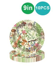 10 قطعة مجموعة أدوات المائدة القابلة للتخلص منها لحفلة الحياة البرية - صينية ورقية وكوب ورقي وورق منسدل، مناسبة لحفلات عيد الميلاد ذات موضوع الحياة البرية، حفلات عائلية، حفلات الأصدقاء، التخييم، الرحلات الخارجية وغيرها من الاحتياجات