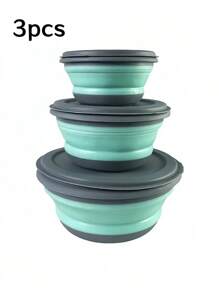 Ciotola pieghevole portatile in silicone con coperchio, durevole e facile da pulire, adatta per ufficio, all'aperto, viaggio, campeggio, picnic, forma rotonda, rosa e verde, utensili da cucina e da tavola