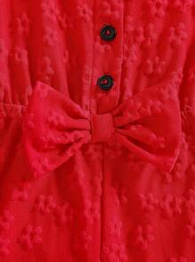 Pelele de bebé niña con cuello redondo, sin mangas, decorado con lazo, diseño de botones y abertura media, en unicolor, adecuado para el hogar, uso diario y salidas, primavera/verano