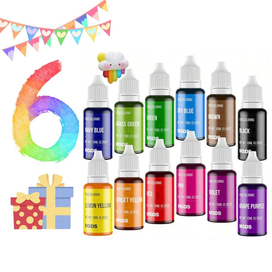 10/12/14 Pcs Vibrant Colored Cake Decoration Set - Dye-Free Baking Color Liquid, Multi-Use For Easter Eggs/Baking/Cooking/Slime Making DIY Craft Supplies