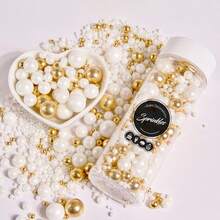 130克/4.59盎司混合装珍珠糖粒，适用于蛋糕装饰，糖果珍珠，适合婚礼派对装饰，圆形白色、亮金色、银色珍珠糖粒，可用于冰淇淋、纸杯蛋糕、烘焙、奶油、生日派对等。 - 彩色 - 查看 12