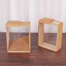 6pcs Bamboo Semi-Transparent Square Food Storage Jars, Ideal For Kitchen Organization And Food Storage. These Food Storage Jars And Grain Dispenser Are Designed For Food Storage And Organization, Suitable For Storing Grains, Rice, Flour, Snacks And Pasta. - Multicolor - View 10