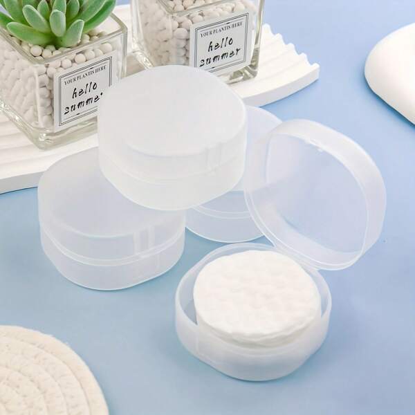 1/2/3 pezzi Piccolo supporto rotondo trasparente in plastica - Organizer portatile per dischetti cosmetici e struccanti, design sigillato da viaggio per pennelli, palline, perline - Contenitore durevole per bagno e toeletta, supporto per struccanti, finitura liscia, scatola di stoccaggio trasparente