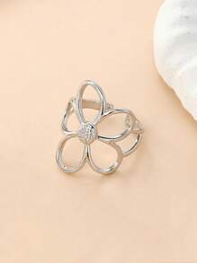 1pc Fashionable & Sweet Hollow Flower Adjustable Open Ring, Suitable For Women's Daily, Festival, Party Wear